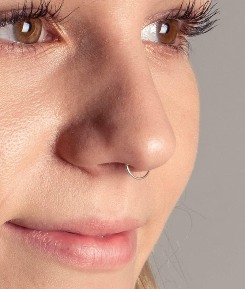 QWALIT Fake Nose Ring Gold Fake Septum Ring Hoop Silver Faux Septum Piercing Clip on Lip Ring Stick on Nose Stud Non Piercing Ear Earring Cuffs Gold Lip Cuff Non Pierced - Image 3